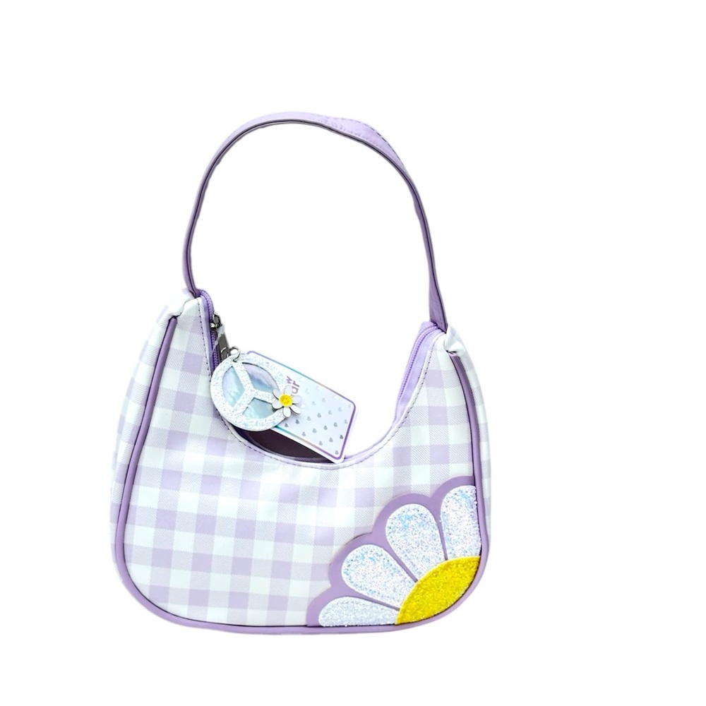 Kids Purple Checkered Bag with Daisy Design